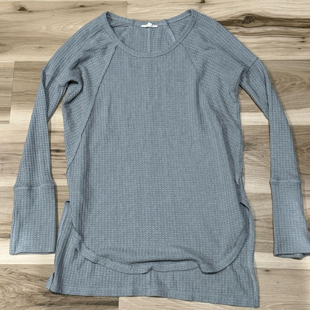 Promesa Grey Waffle Knit Oversized Tunic Henley Top Women’s Small